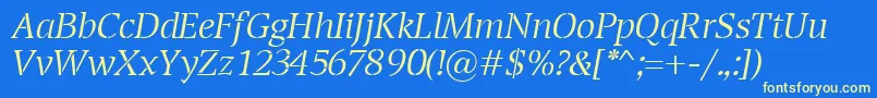 フォントTransportLightItalic – 黄色の文字、青い背景