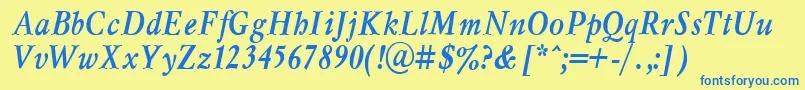 MyslnarrowcttBolditalic Font – Blue Fonts on Yellow Background