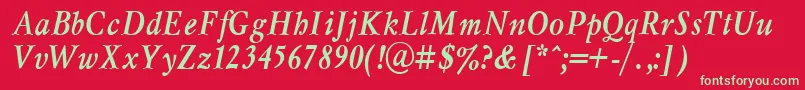 MyslnarrowcttBolditalic Font – Green Fonts on Red Background