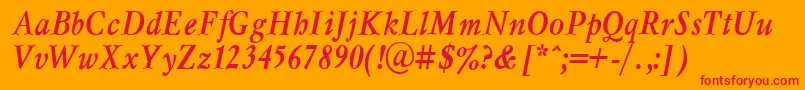 MyslnarrowcttBolditalic Font – Red Fonts on Orange Background