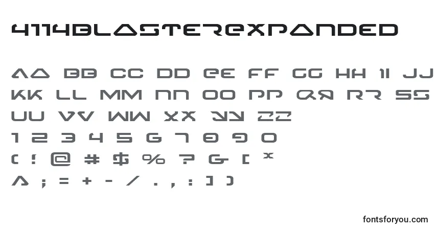 Czcionka 4114BlasterExpanded – alfabet, cyfry, specjalne znaki