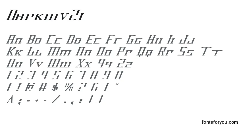 A fonte Darkwv2i – alfabeto, números, caracteres especiais