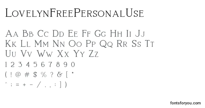 Schriftart LovelynFreePersonalUse (92257) – Alphabet, Zahlen, spezielle Symbole