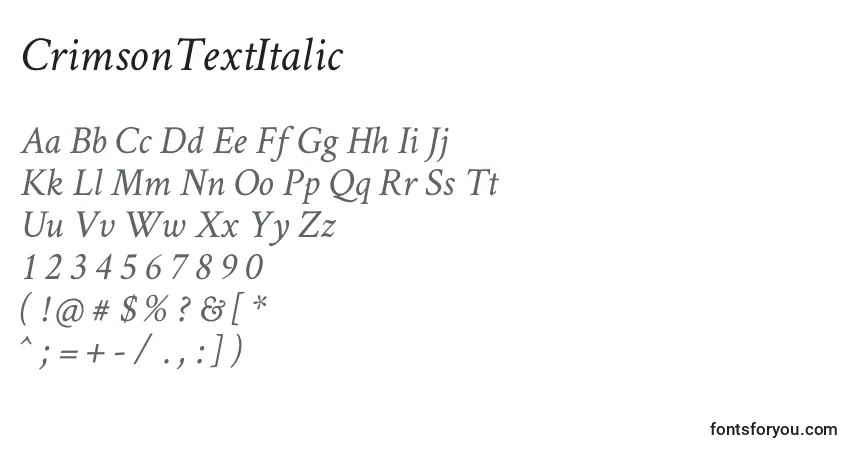 A fonte CrimsonTextItalic – alfabeto, números, caracteres especiais