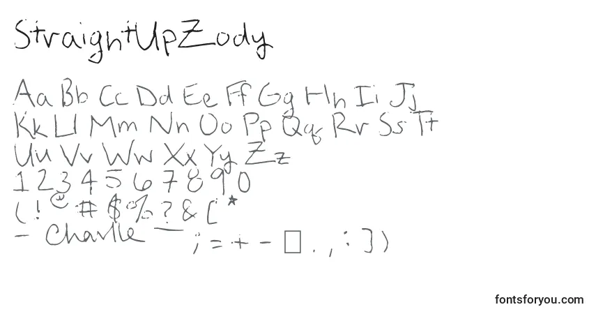 A fonte StraightUpZody – alfabeto, números, caracteres especiais