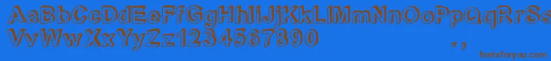 フォントCrblatrial – 茶色の文字が青い背景にあります。