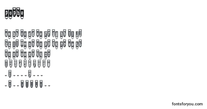 Czcionka Pophe – alfabet, cyfry, specjalne znaki