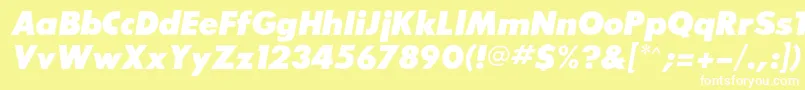 SansserifexbflfItalic-fontti – valkoiset fontit keltaisella taustalla