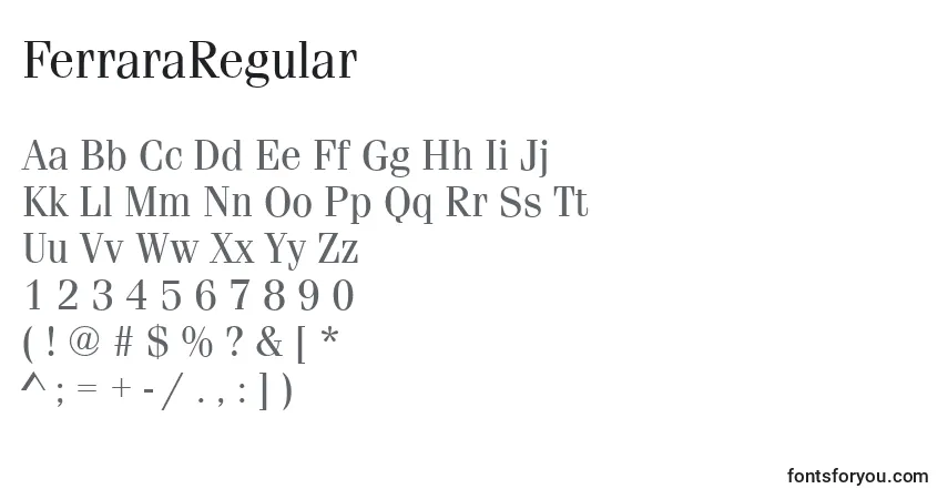 A fonte FerraraRegular – alfabeto, números, caracteres especiais