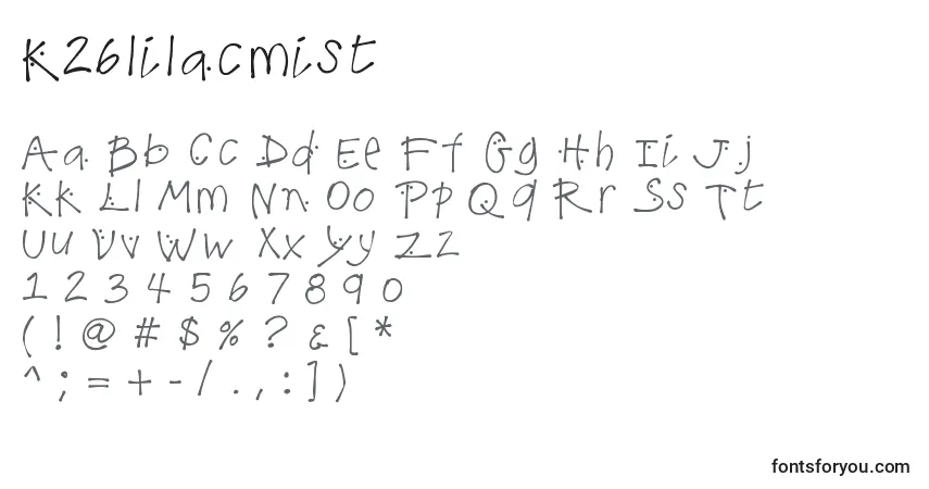 A fonte K26lilacmist – alfabeto, números, caracteres especiais