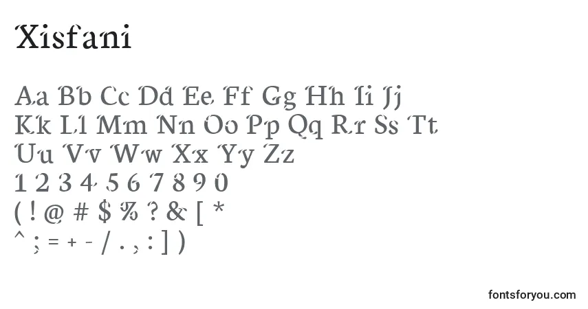 Czcionka Xisfani – alfabet, cyfry, specjalne znaki