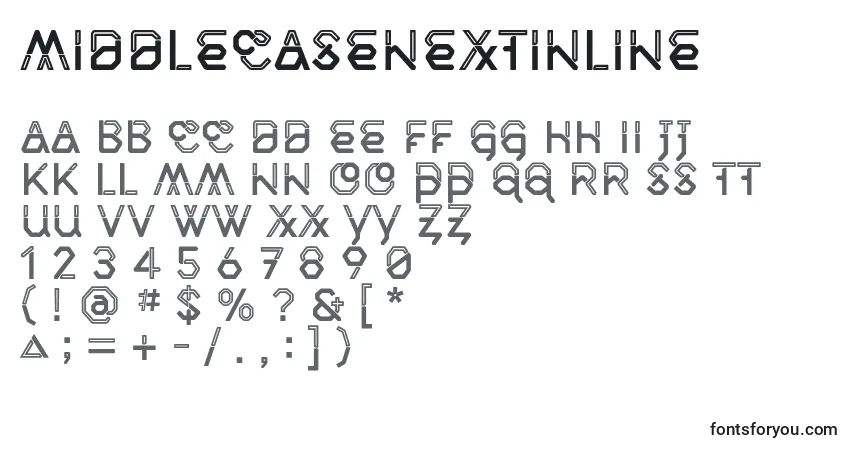 Schriftart MiddlecaseNextInline – Alphabet, Zahlen, spezielle Symbole