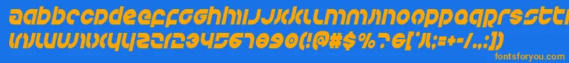 フォントKovacscondital – オレンジ色の文字が青い背景にあります。