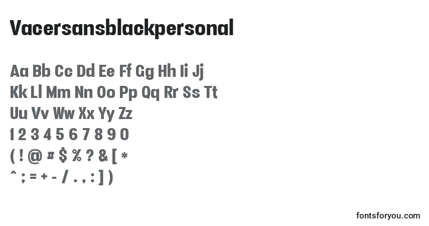 A fonte Vacersansblackpersonal – alfabeto, números, caracteres especiais