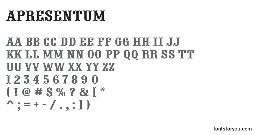 A fonte APresentum – alfabeto, números, caracteres especiais