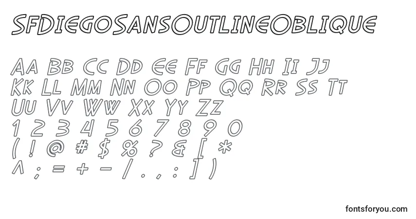 SfDiegoSansOutlineObliqueフォント–アルファベット、数字、特殊文字