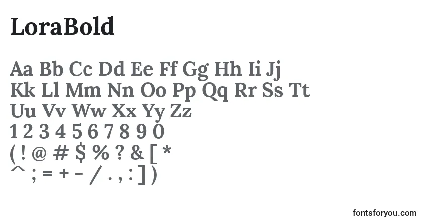 Czcionka LoraBold – alfabet, cyfry, specjalne znaki