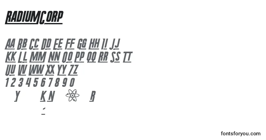 RadiumCorp-fontti – aakkoset, numerot, erikoismerkit