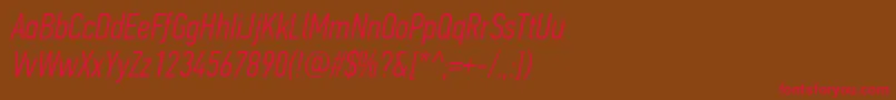 PfdintextcompproLightitalic-fontti – punaiset fontit ruskealla taustalla