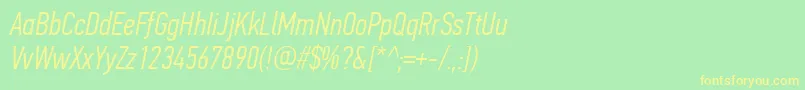 PfdintextcompproLightitalic-fontti – keltaiset fontit vihreällä taustalla