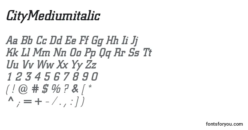 Schriftart CityMediumitalic – Alphabet, Zahlen, spezielle Symbole