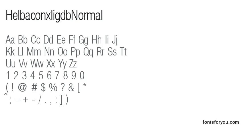 A fonte HelbaconxligdbNormal – alfabeto, números, caracteres especiais