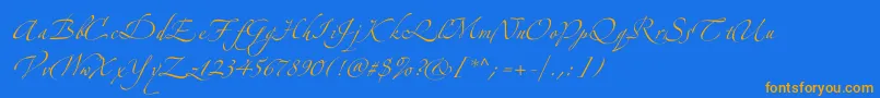 フォントZeferinotwo – オレンジ色の文字が青い背景にあります。