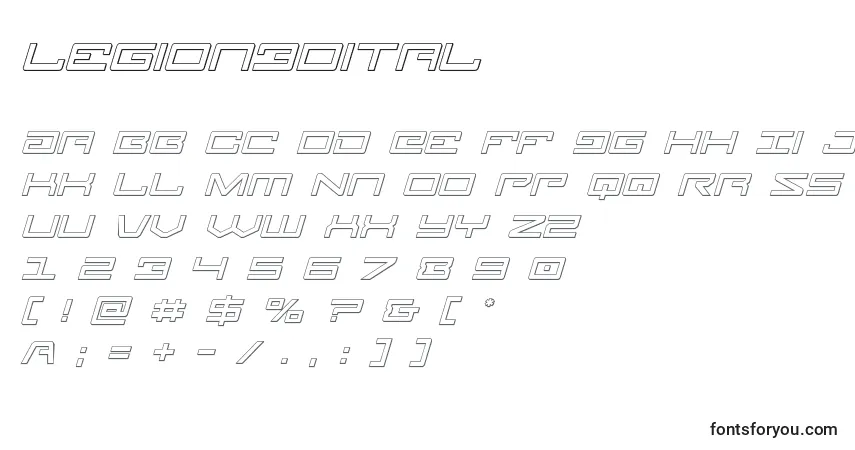 Legion3Dital-fontti – aakkoset, numerot, erikoismerkit