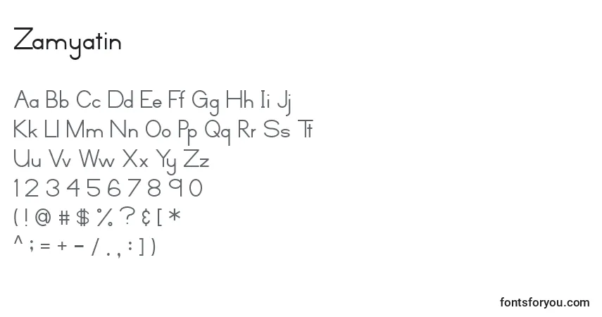 Шрифт Zamyatin – алфавит, цифры, специальные символы