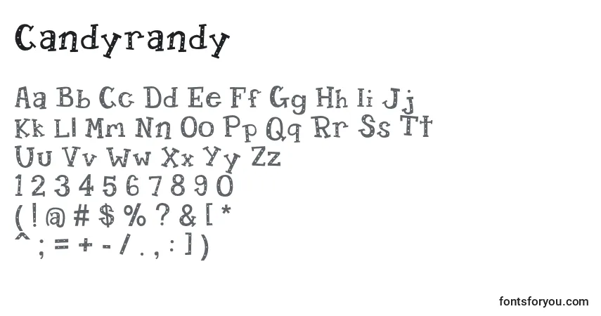 Schriftart Candyrandy (92330) – Alphabet, Zahlen, spezielle Symbole