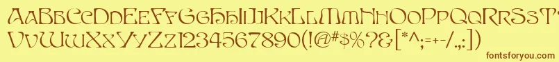 フォントEddaMf – 茶色の文字が黄色の背景にあります。