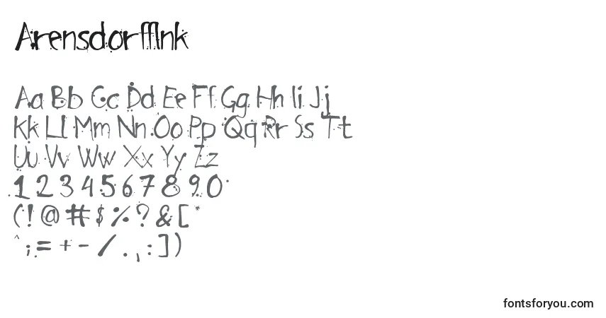 Czcionka ArensdorffInk – alfabet, cyfry, specjalne znaki