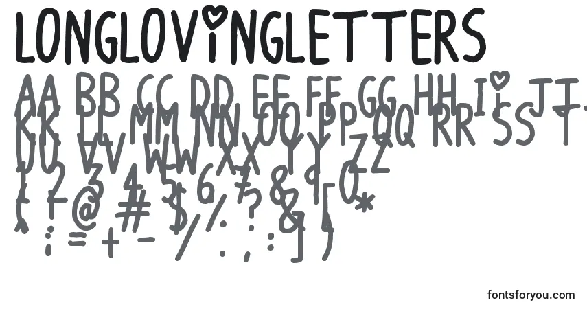 A fonte LongLovingLetters – alfabeto, números, caracteres especiais