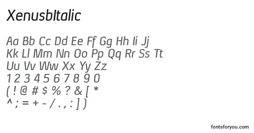 Schriftart XenusbItalic – Alphabet, Zahlen, spezielle Symbole