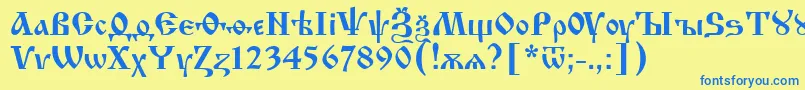 フォントUkrainianIzhitsa – 青い文字が黄色の背景にあります。