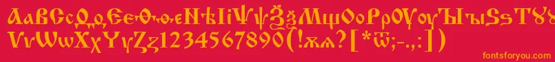 フォントUkrainianIzhitsa – 赤い背景にオレンジの文字