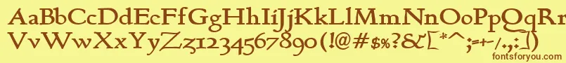 フォントBerthB – 茶色の文字が黄色の背景にあります。