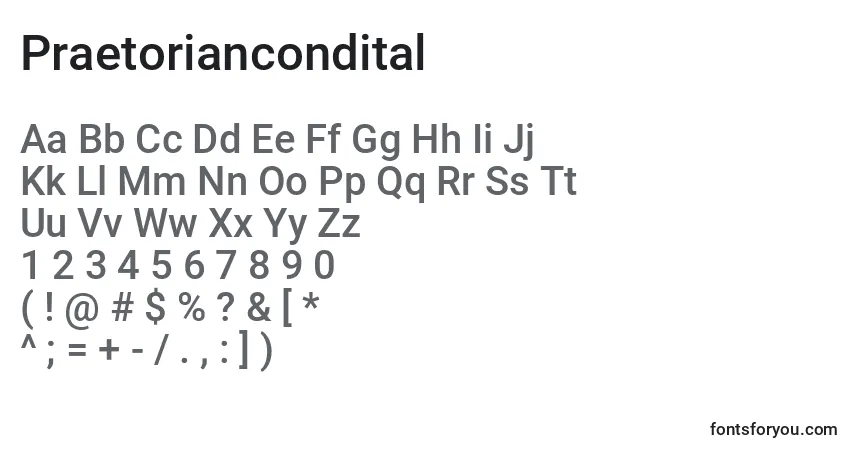 Czcionka Praetoriancondital – alfabet, cyfry, specjalne znaki