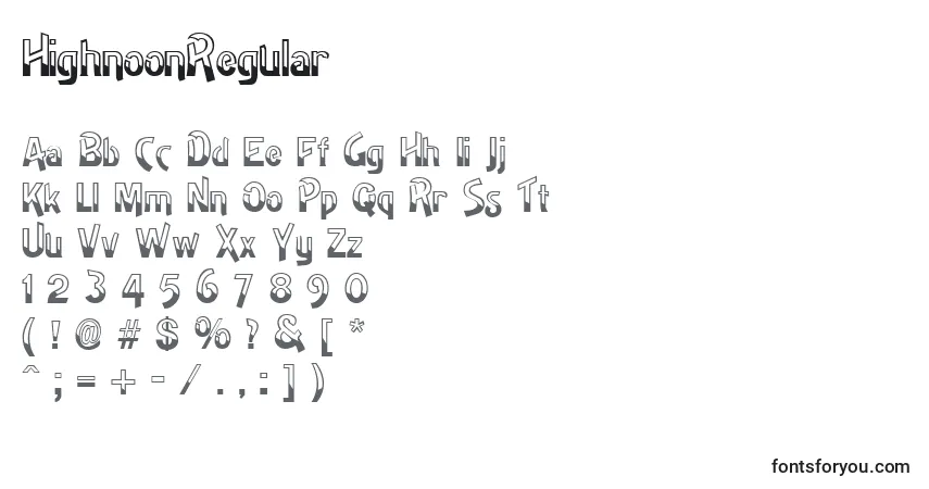 Czcionka HighnoonRegular – alfabet, cyfry, specjalne znaki