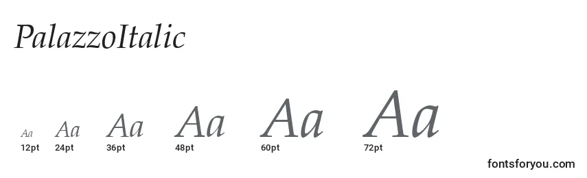 Размеры шрифта PalazzoItalic