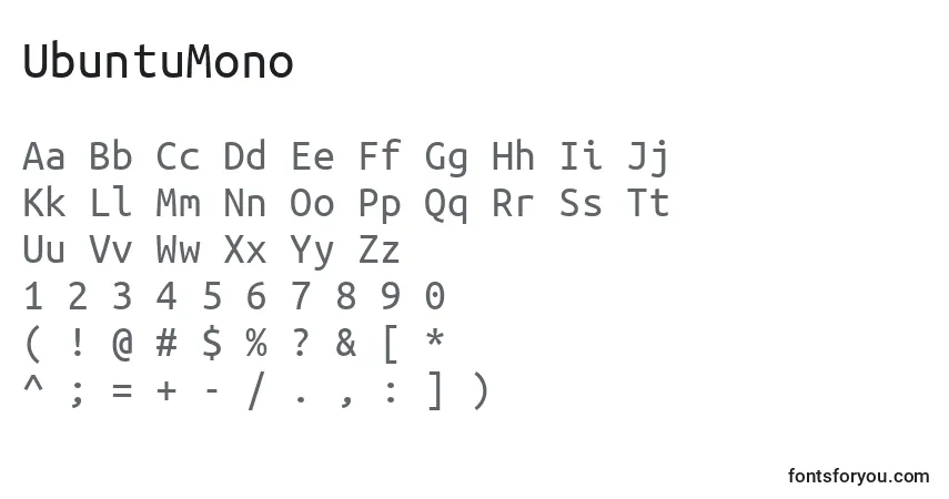 A fonte UbuntuMono – alfabeto, números, caracteres especiais