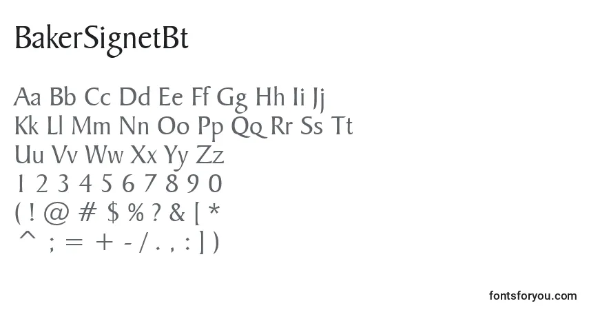 A fonte BakerSignetBt – alfabeto, números, caracteres especiais