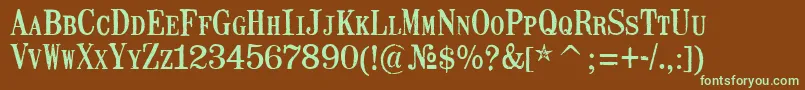 フォントMailartrubberstampRegular – 緑色の文字が茶色の背景にあります。