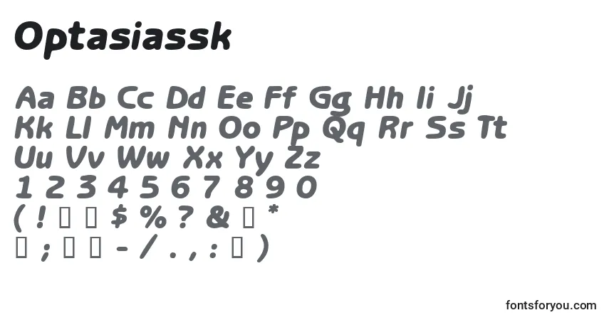 Czcionka Optasiassk – alfabet, cyfry, specjalne znaki