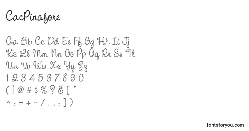 A fonte CacPinafore – alfabeto, números, caracteres especiais