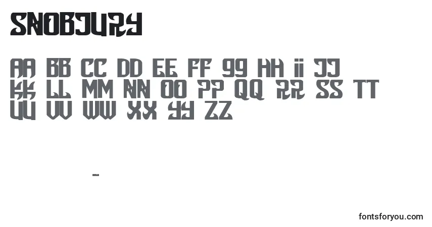 A fonte Snobjury – alfabeto, números, caracteres especiais