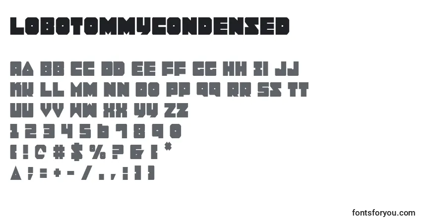 Czcionka LoboTommyCondensed – alfabet, cyfry, specjalne znaki