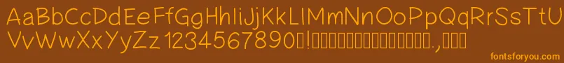 フォントPwsimplehandwriting – オレンジ色の文字が茶色の背景にあります。