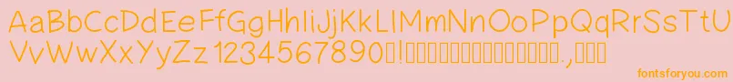 フォントPwsimplehandwriting – オレンジの文字がピンクの背景にあります。