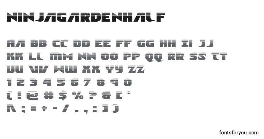 A fonte Ninjagardenhalf – alfabeto, números, caracteres especiais